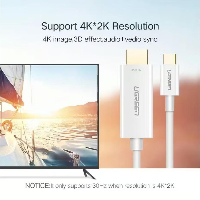 Ugreen MM121 USB Type C to HDMI Cable Male to Male ABS Case 1.5m White 30841