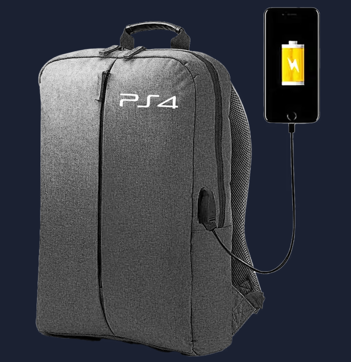 BAG BACK PS4 Gray-5030123 Gaming Backpack – PlayStation Inspired Laptop & Travel Backpack with USB Charging Design