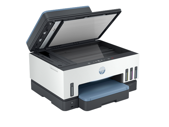 HP Smart Tank 795 All-in-one Dark Surf Blue Coreset FrontRight OpenLid