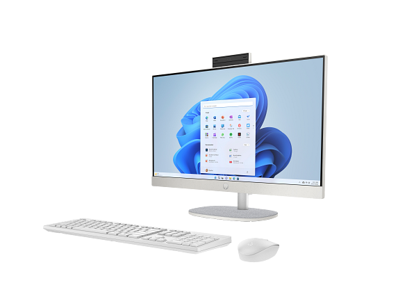 23C1-INTEL OPP HP 24 inch All-in-One Desktop PC 24 ShellWhite T NT HAS CaptainCrunchWireless Win11 CoreSet FrontLeft CamUp WhiteBG