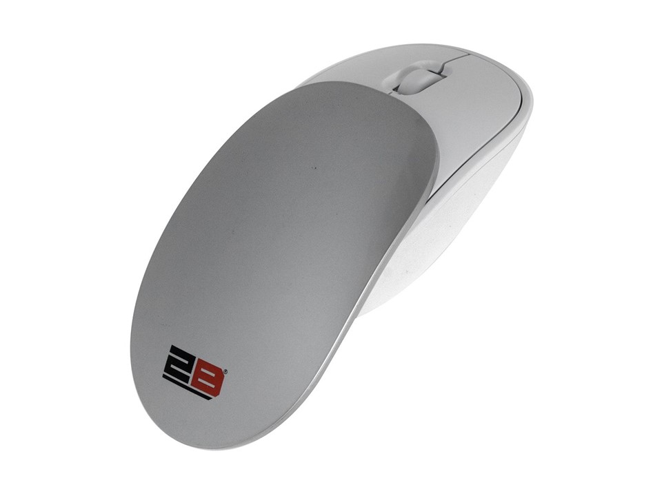 2B MO307 Wireless 2.4G Mouse – White & Silver – Ergonomic Optical Mouse with Movable Cover, Silent Clicks, and Adjustable DPI
