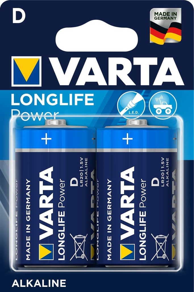 Varta Longlife Power D Alkaline Batteries – 1.5V High-Performance Energy for Flashlights, Radios & Toys