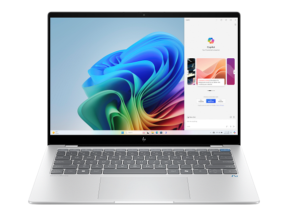 HP OmniBook X Laptop 14-fe0005ne, Windows 11 Home Single Language, 14", Touch screen, Qualcomm® X Elite, 32GB RAM, 1TB SSD, 2.2K, Meteor silver