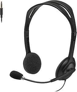 Logitech H111 Wired Headset, Stereo Headphones with Noise-Cancelling Microphone, 3.5 mm Audio Jack, PC/Mac/Laptop/Smartphone/Tablet - Black
