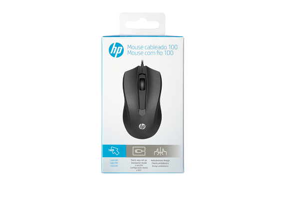 HP Wired Mouse 100 (Black) – Model MO096 / 6VY96AA – USB Optical Mouse