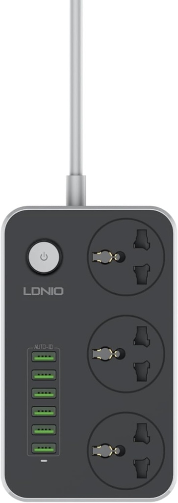 Ldnio Extension Sockets 3 Way 6USB 2M 2500W 10A 