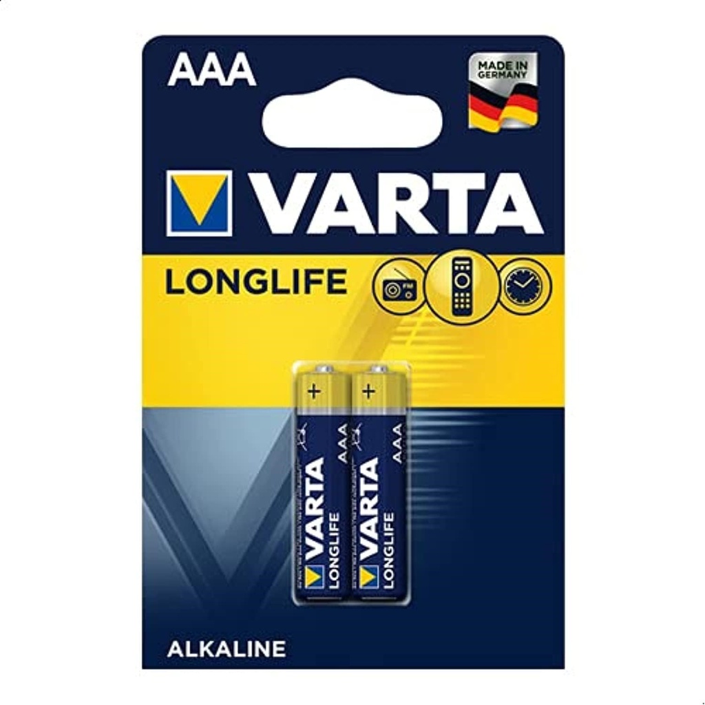 Varta Longlife AAA Alkaline Batteries – Model 4103 – Pack of 2 (1.5V Each)