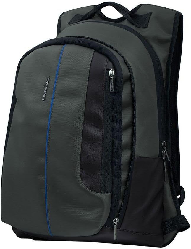 L'avvento Laptop Backpack, Made by High Quality Polyester Foamed Material with L’avvento Zipper Puller fits up to 15.6", Grey with Blue Line