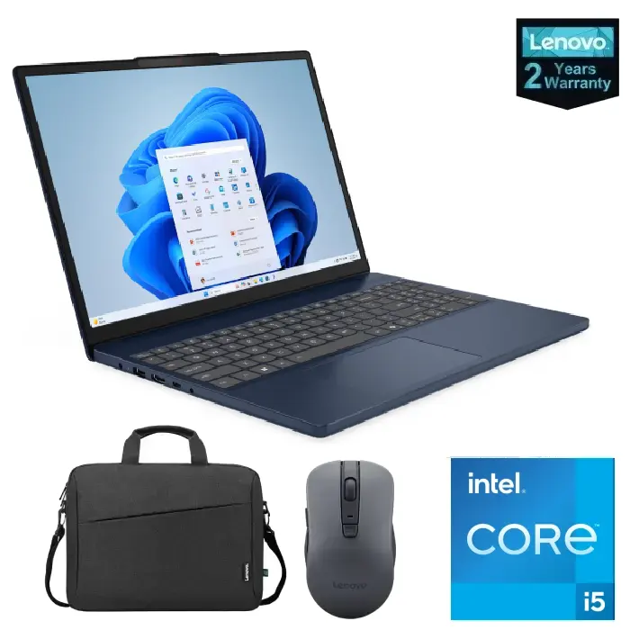 Lenovo Ideapad Slim 3 15IRH10 Laptop Intel Ci5 13420H, 16GB RAM, 512GB SSD Intel UHD Graphics 15.3 Inch WUXGA, Blue + Bag, Mouse,DOS - 2 Years