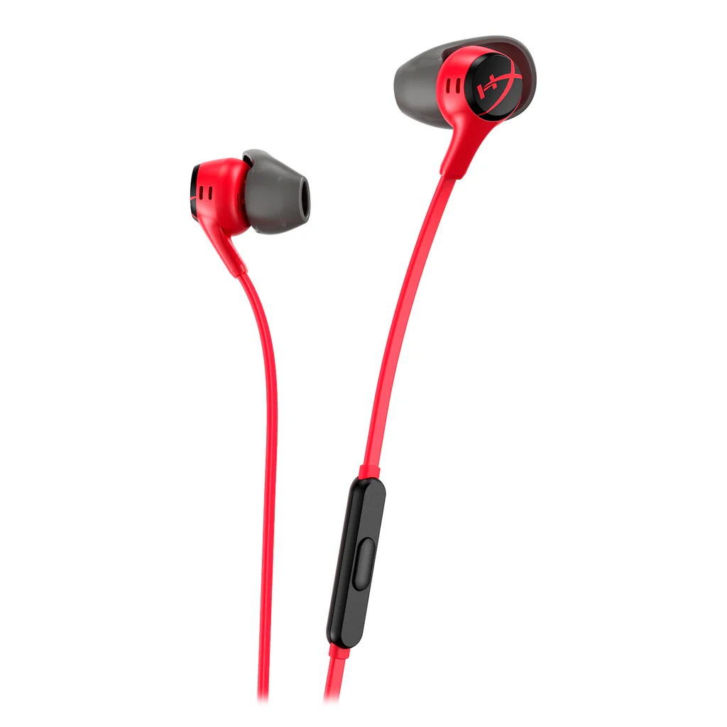 HyperX Cloud Earbuds II: Wired, 20Hz-20kHz frequency, 105dBSPL, omni-directional mic, compatible with PC, mobile, Nintendo Switch, includes hard case and 1.31yd cable