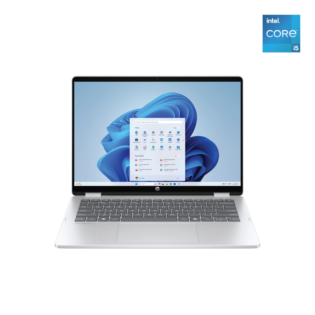 HP OmniBook 5 Flip 2-in-1 Laptop 14-fp0050ne , Intel® Core™ 5 120U Processor, (14") diagonal, 2K (1920 x 1200), Touch Screen, IPS, , 300 nits, 8 GB LPDDR5-5200 MT/s (onboard), 512 GB PCIe® Gen4 NVMe™ M.2 SSD, Windows 11 Home, Glacier 