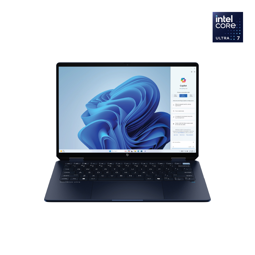 HP OmniBook Ultra Flip AI 14-fh0015ne, Intel® Core™ Ultra 7 Processor, Windows 11 Home, 14", Touch screen, 32GB RAM, 1TB SSD, Touch/14.0 2.8K (2880x1800) OLED 120Hz 400 nits- Atmospheric Blue -3Years