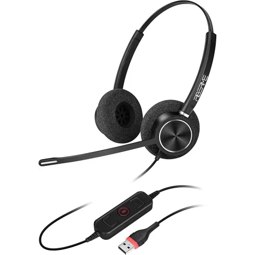 FiberMe FCH7201D Duo USB Call Center Headset with Noise-Cancelling Microphone & HD Audio